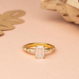 Hidden Halo With Pave Engagement Ring using 2.50 carat Emerald Cut Moissanite, Wedding Ring for Women, Anniversary Gift, Promise Ring