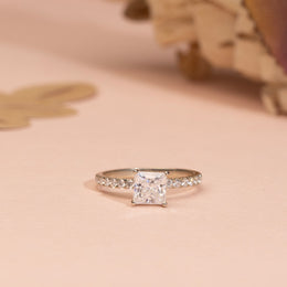 1.35 CT Princess Cut Moissanite Diamond Engagement Ring, Hidden Halo Diamond Ring, Pave Band, Princess Halo Ring, Anniversary Gift for Her.