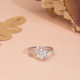 Round Moissanite Diamond Engagement Ring, Round Colourless Moissanite Ring ,Wedding Ring | Solid White Gold Ring.
