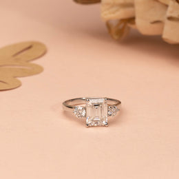 3.00 CT Radiant Cut Three Stone Moissanite Diamond Engagement Ring, Round Cut Three Stone Moissanite Diamond Ring for Her, Anniversary Gift Ring.
