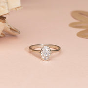Oval Moissanite Bezel Set Ring , 1 CT Oval Colourless Moissanite Engagement Ring , Engagement  Ring