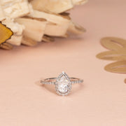Pear Moissanite Ring, Halo Engagement Ring, 1.00 TW Pear Shaped Moissanite Ring, Best Proposal Ring For Her, Anniversary Gift Ring