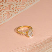 2.16 CT Pear Moissanite Engagement Ring,  Tear Drop Moissanite Ring, 14K Gold Pave Setting, Solitaire Promise Wedding Ring