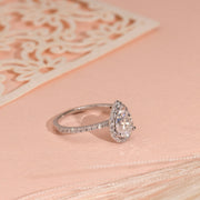 Pear Moissanite Ring, Halo Engagement Ring, 1.00 TW Pear Shaped Moissanite Ring, Best Proposal Ring For Her, Anniversary Gift Ring