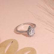 Pear Moissanite Ring, Halo Engagement Ring, 1.00 TW Pear Shaped Moissanite Ring, Best Proposal Ring For Her, Anniversary Gift Ring