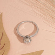 Pear Moissanite Ring, Halo Engagement Ring, 1.00 TW Pear Shaped Moissanite Ring, Best Proposal Ring For Her, Anniversary Gift Ring