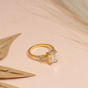 2.66tct Emerald Cut Moissanite Engagement Ring, Vintage Unique Cluster Yellow Gold Engagement Ring Women, Round Diamond Wedding Anniversary Ring