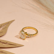 2.66tct Emerald Cut Moissanite Engagement Ring, Vintage Unique Cluster Yellow Gold Engagement Ring Women, Round Diamond Wedding Anniversary Ring