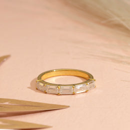 Emerald Moissanite Diamond Wedding Band, Half Eternity Wedding Band, Solid Gold Wedding Band, Anniversary Band, Designer Band