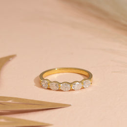 Oval Moissanite Diamond Wedding Band, Half Eternity Wedding Band, Anniversary Gift Ring, Bridal Ring