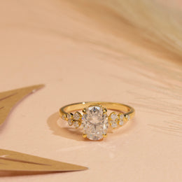 2.16tct Oval Moissanite Diamond Engagement Ring , Side Round Cut Moissanite, Wedding Anniversary Ring, Promise Ring