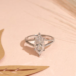 2.72tct Marquise Moissanite Diamond Engagement Ring, Pave Set Moissanite Diamond Band, Anniversary Gift For Her.