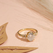 2.16tct Oval Moissanite Diamond Engagement Ring , Side Round Cut Moissanite, Wedding Anniversary Ring, Promise Ring