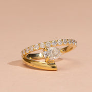 1.15tct Pear Lab Diamond Modern pave Bypass Engagement Ring | IGI Certified | Custom Gold |