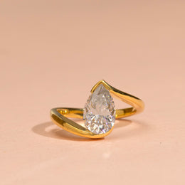 2.00ct  Pear Moissanite Diamond East-West Engagement Ring,  Unique Bypass Shank Bridal Set, 14K Gold Anniversary Ring, pave Engagement Ring