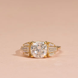 3.77tct Cushion Square Moissanite Diamond Engagement Ring With Baguette Accents Engagement Ring , Baguette Side Stone Engagement Ring