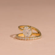 2.45tct Oval Lab Diamond Modern pave Bypass Engagement Ring | IGI Certified | Custom Gold |