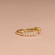 Oval Moissanite Diamond Half Eternity Engagement Ring, Gold Matching Wedding Band, Delicate Stacking Ring Promise Bridal ring Anniversary
