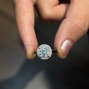 1.50 CT Round Moissanite Diamond Engagement Ring, Round Halo Moissanite Proposal Ring.