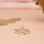 2.16tct Pear Lab Diamond 5-Claw Solitaire Ring with Accent Stones | IGI Certified| D-E-F VVS–VS Clarity|