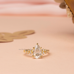 2.16tct Pear Lab Diamond 5-Claw Solitaire Ring with Accent Stones | IGI Certified| D-E-F VVS–VS Clarity|