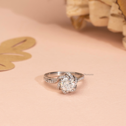 Round Lab Diamond Cathedral Flower set Engagement Ring | D-E-F VVS–VS | IGI Certified|
