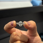 1.59tcw Oval Lab Grown Diamond Halo Design With Shank Band Engagement Ring  | IGI Certified |