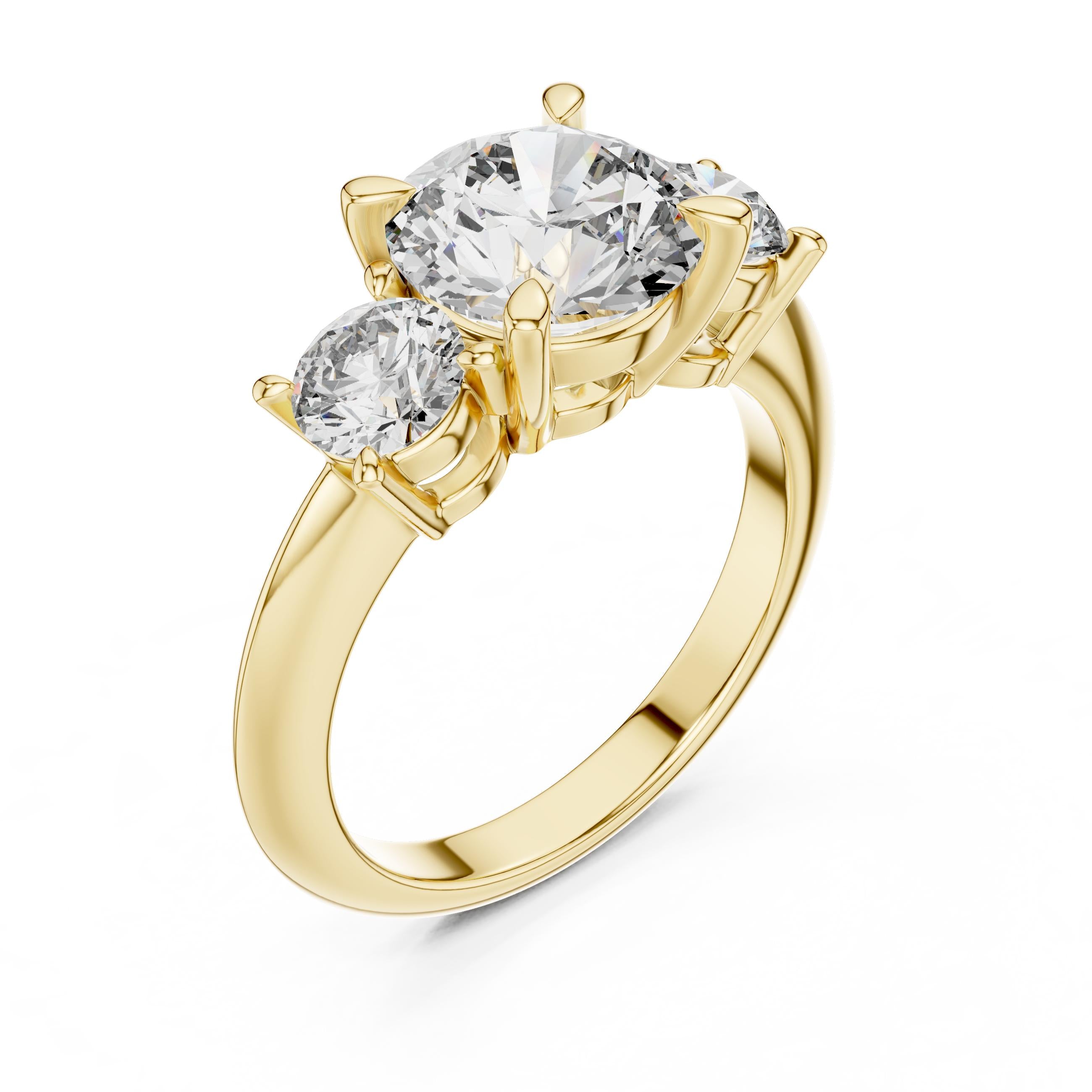 Round 3.50tcw Lab Diamond Three Stone Engagement Ring | IGI Certified D-E-F VVS-VS