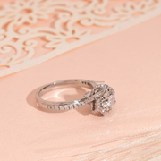 Round Lab Diamond Cathedral Flower set Engagement Ring | D-E-F VVS–VS | IGI Certified|