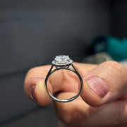 1.64tcw Round Lab Grown Diamond surrounded by Halo design Engagement Ring  | IGI Certified