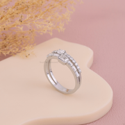 Emerald Moissanite Diamond And 0.15 CT Oval Moissanite Diamond Engagement Ring, Elegant Double Band Modern Diamond Ring.