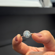 1.50 CT Round Moissanite Diamond Engagement Ring, Round Halo Moissanite Proposal Ring.