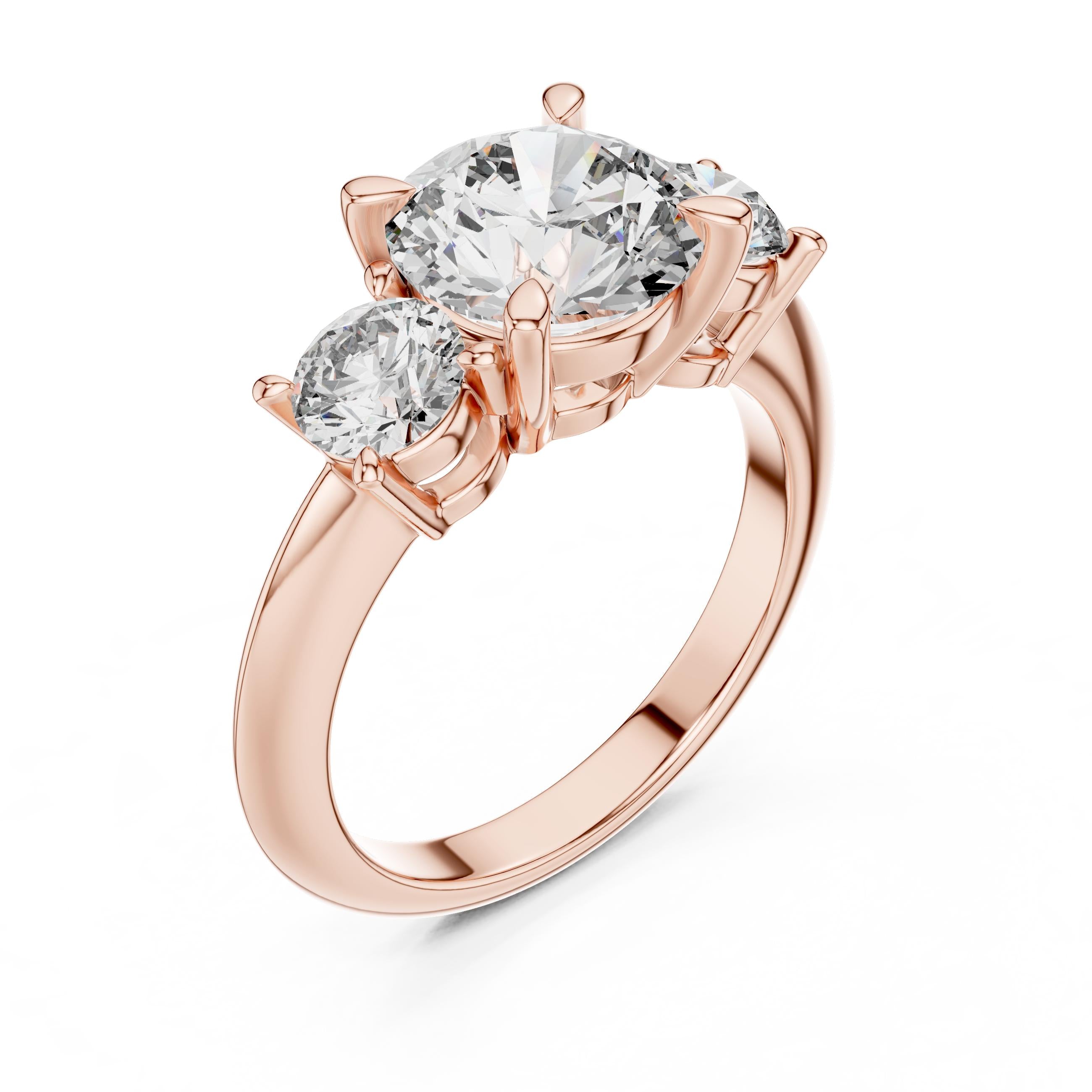 Round 3.50tcw Lab Diamond Three Stone Engagement Ring | IGI Certified D-E-F VVS-VS