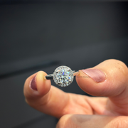 1.64tcw Round Lab Grown Diamond surrounded by Halo design Engagement Ring  | IGI Certified