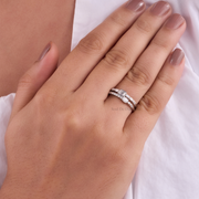 Emerald Moissanite Diamond And 0.15 CT Oval Moissanite Diamond Engagement Ring, Elegant Double Band Modern Diamond Ring.