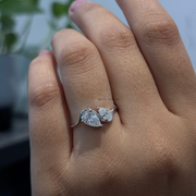 1.20 CT Pear Moissanite Diamond Engagement Ring, Toi Et Moi Style Moissanite Diamond Ring