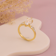 Marquise Rose Cut Moissanite Diamond Wedding Ring, Side Accent Diamond Bridal Ring, Promise Ring For Her