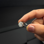 1.50 CT Round Moissanite Diamond Engagement Ring, Round Halo Moissanite Proposal Ring.