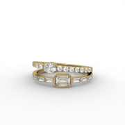 Emerald Moissanite Diamond And 0.15 CT Oval Moissanite Diamond Engagement Ring, Elegant Double Band Modern Diamond Ring.