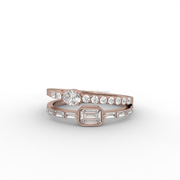 Emerald Moissanite Diamond And 0.15 CT Oval Moissanite Diamond Engagement Ring, Elegant Double Band Modern Diamond Ring.