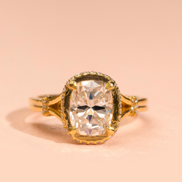 3.00 CT Cushion Moissanite Diamond Engagement Ring, Split Shank Hidden Halo Moissanite Diamond Ring