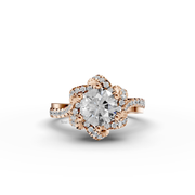 Round Lab Diamond Cathedral Flower set Engagement Ring | D-E-F VVS–VS | IGI Certified|