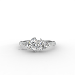 1.30 CT Heart Moissanite Diamond Engagement Ring, Toi Et Moi Diamond Ring, M