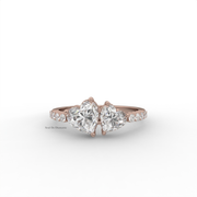 1.30 CT Heart Moissanite Diamond Engagement Ring, Toi Et Moi Diamond Ring, M