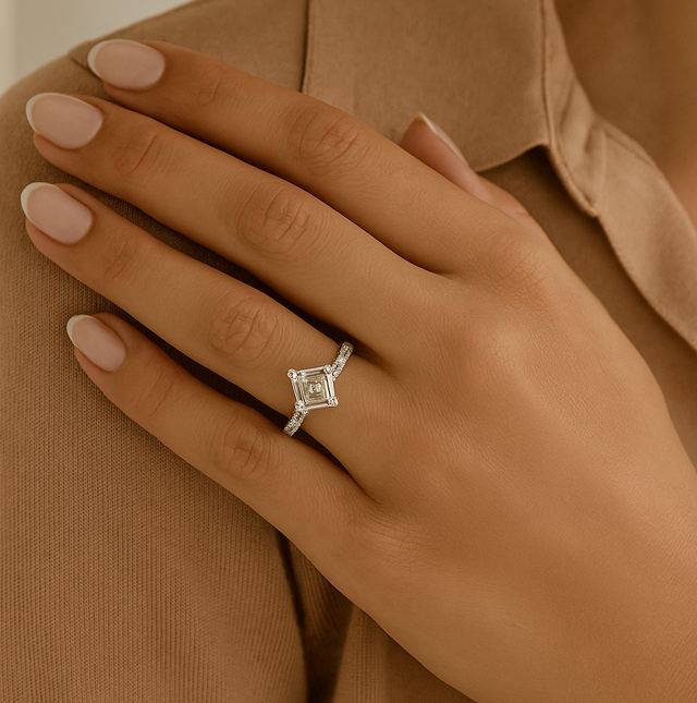 1.50ct Square Emerald Lab Diamond Solitaire Engagement Ring | IGI Certified | 10k 14k 18k Gold
