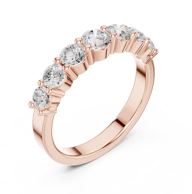 1.09tcw 7-Stone Lab Grown Diamond Half Eternity Ring | Round Cut | IGI Certified | EF Color, VS Clarity | 10k/14k/18k Gold Anniversary Band | Ethical Jewelry