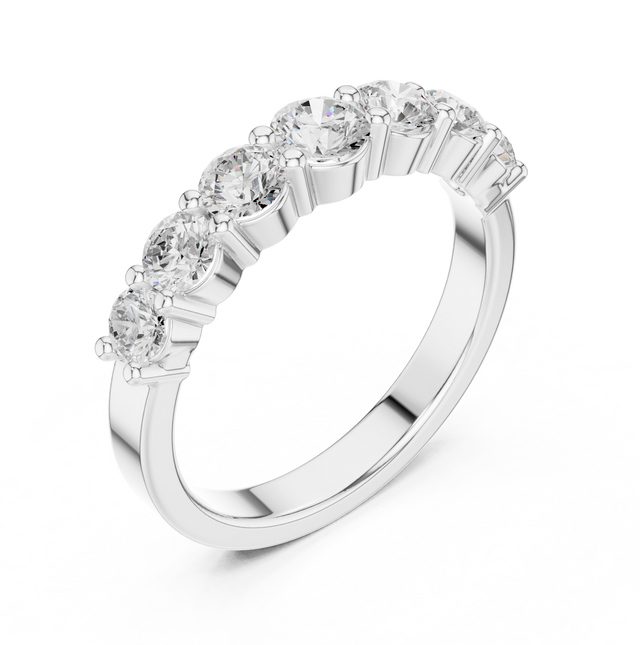 1.09tcw 7-Stone Lab Grown Diamond Half Eternity Ring | Round Cut | IGI Certified | EF Color, VS Clarity | 10k/14k/18k Gold Anniversary Band | Ethical Jewelry