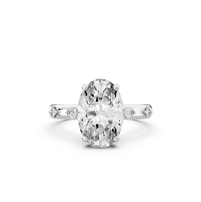 Oval 2.62tcw Lab Diamond Side Stone Engagement Ring | D-E-F, VVS-VS Clarity | IGI Certified | Custom Gold |
