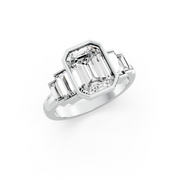 Emerald 3.07tcw Lab Grown Diamond, Bezel Set Five Stone Engagement Ring, D-E-F Color, VVS-VS Clarity, IGI Certificate|