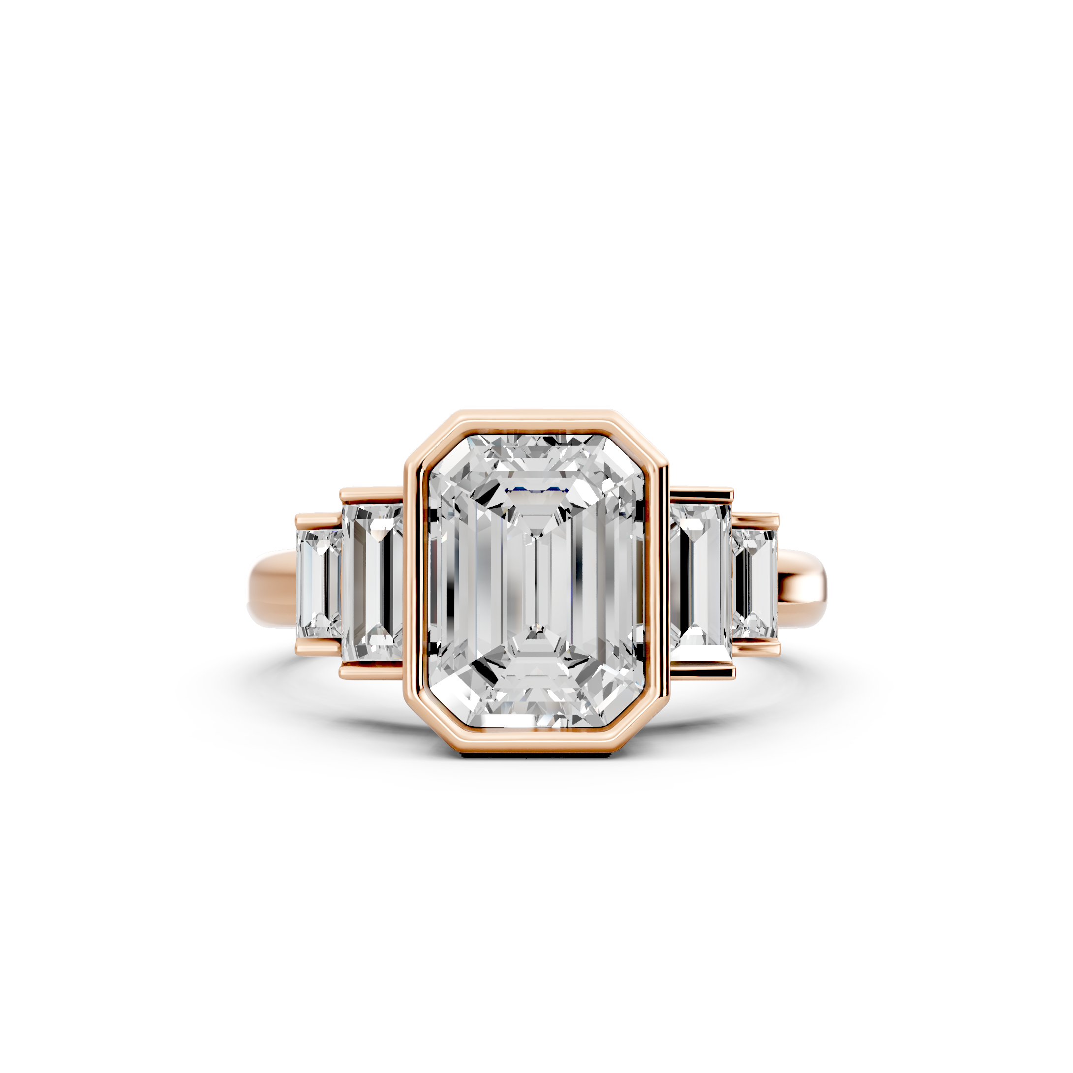 Emerald 3.07tcw Lab Grown Diamond, Bezel Set Five Stone Engagement Ring, D-E-F Color, VVS-VS Clarity, IGI Certificate|